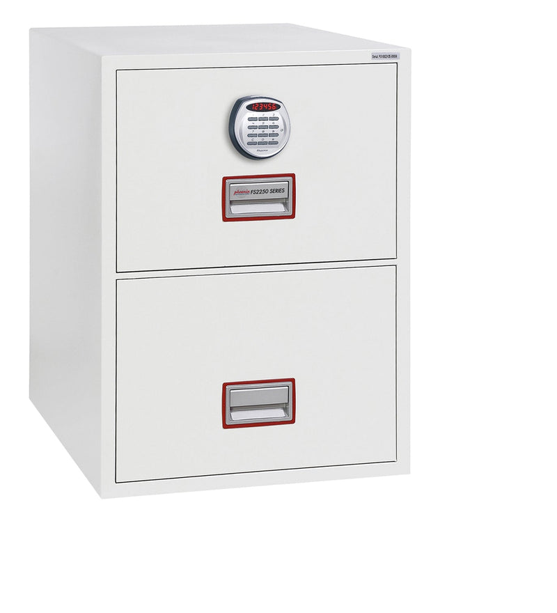 Phoenix Vertical Fire File 2 Drawer Filing Cabinet Elecronic Lock White FS2252E - ONE CLICK SUPPLIES