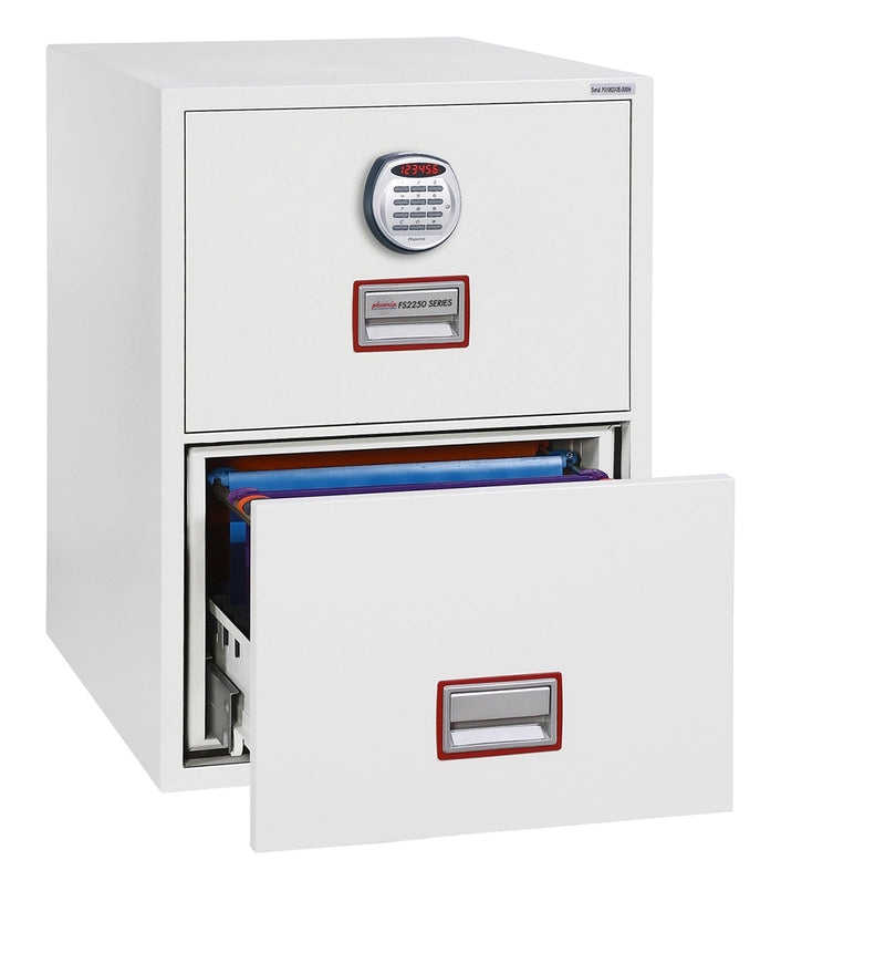 Phoenix Vertical Fire File 2 Drawer Filing Cabinet Elecronic Lock White FS2252E - ONE CLICK SUPPLIES