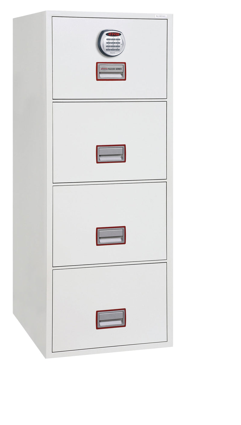 Phoenix Vertical Fire File 4 Drawer Filing Cabinet Electronic Lock White FS2254E - ONE CLICK SUPPLIES