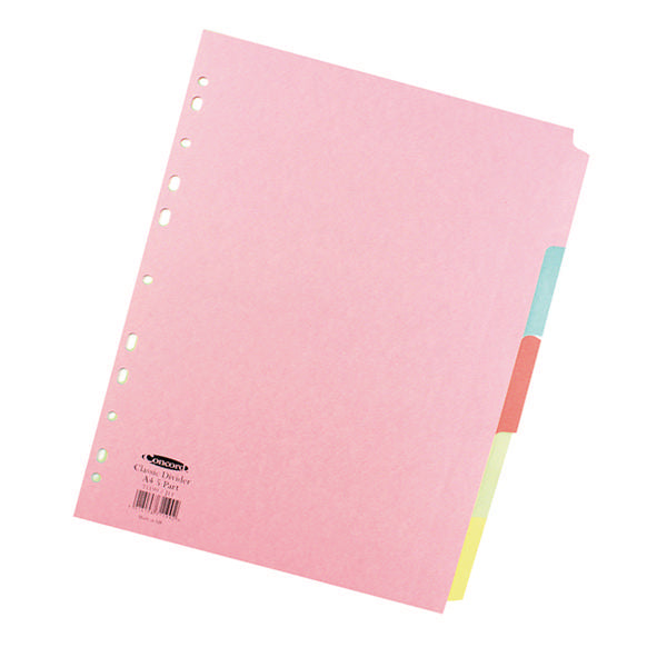 Concord Divider 5 Part A4 160gsm Board Pastel Assorted Colours - 71199/J11 - ONE CLICK SUPPLIES