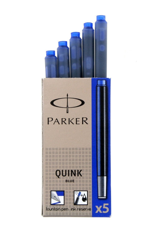 Parker Quink Long Ink Refill Cartridge for Fountain Pens Blue (Pack 5) - 1950403 - ONE CLICK SUPPLIES