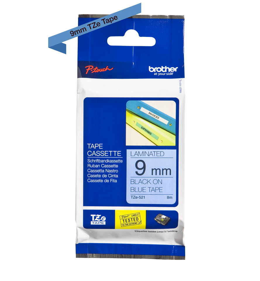 Brother Black On Blue Label Tape 9mm x 8m - TZE521 - ONE CLICK SUPPLIES