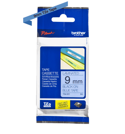 Brother Black On Blue Label Tape 9mm x 8m - TZE521 - ONE CLICK SUPPLIES