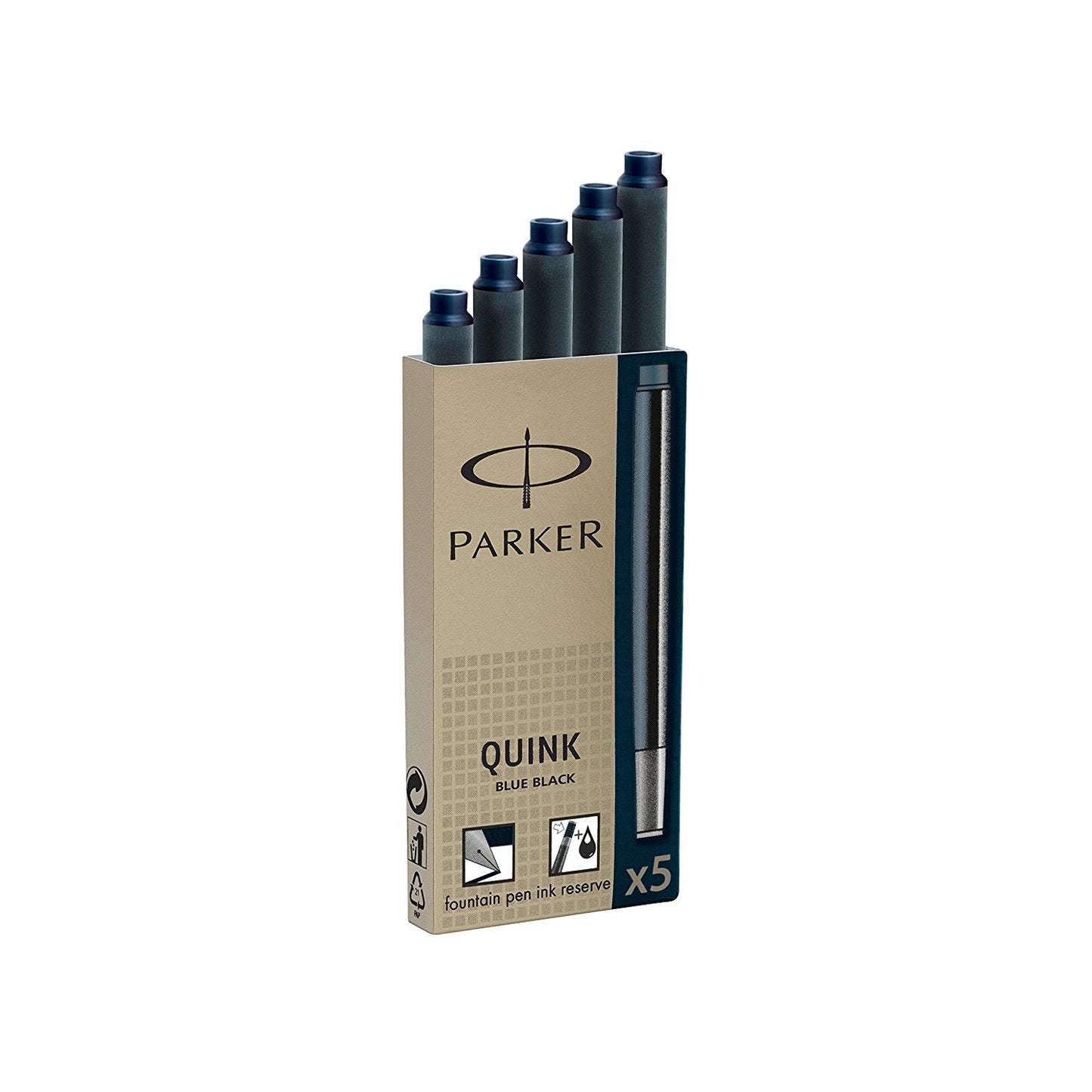 Parker Quink Ink Refill Cartridge for Fountain Pens Blue/Black (Pack 5) - 1950404 - ONE CLICK SUPPLIES