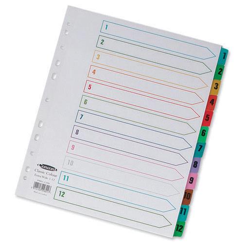 Concord Classic Index 1-12 A4 180gsm Board White with Coloured Mylar Tabs 01301/CS13 - ONE CLICK SUPPLIES