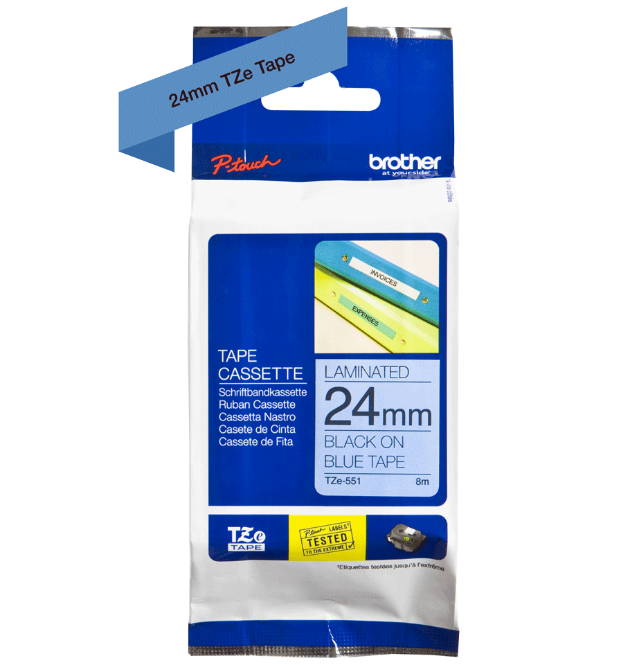 Brother Glossy Black On Blue Label Tape 24mm x 8m - TZE551 - ONE CLICK SUPPLIES