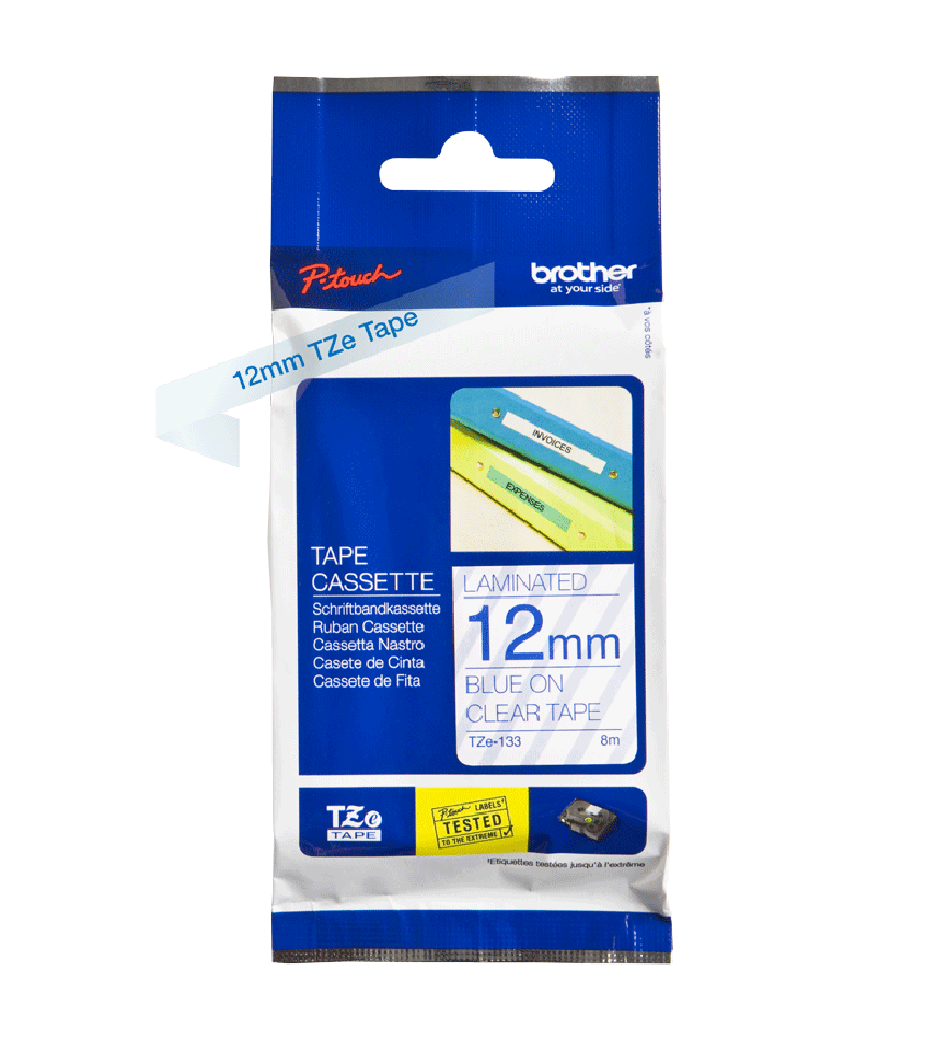 Brother Blue On Clear PTouch Ribbon 12mm x 8m - TZE133 - ONE CLICK SUPPLIES