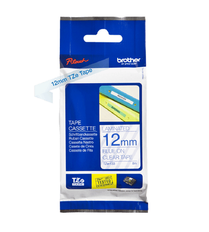 Brother Blue On Clear PTouch Ribbon 12mm x 8m - TZE133 - ONE CLICK SUPPLIES