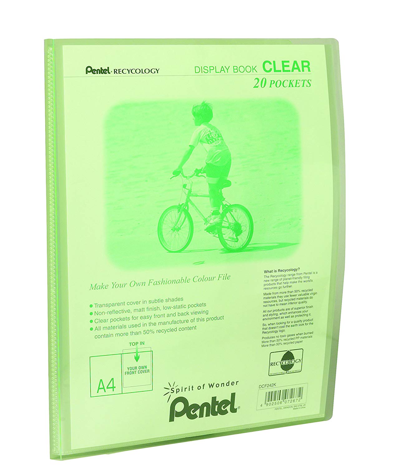 Pentel Recycology A4 Display Book Clear 20 Pocket Green (Pack 20) - DCF242K - ONE CLICK SUPPLIES