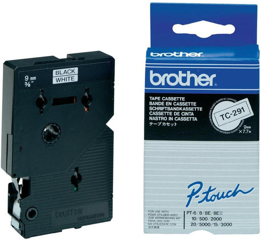 Brother Black On White PTouch Ribbon 9mm x 7.7m - TC291 - ONE CLICK SUPPLIES