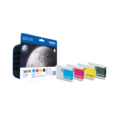 Brother Black Cyan Magenta Yellow Ink Cartridge Multipack 19ml + 3 x 7ml (Pack 4) - LC1000VALBP - ONE CLICK SUPPLIES