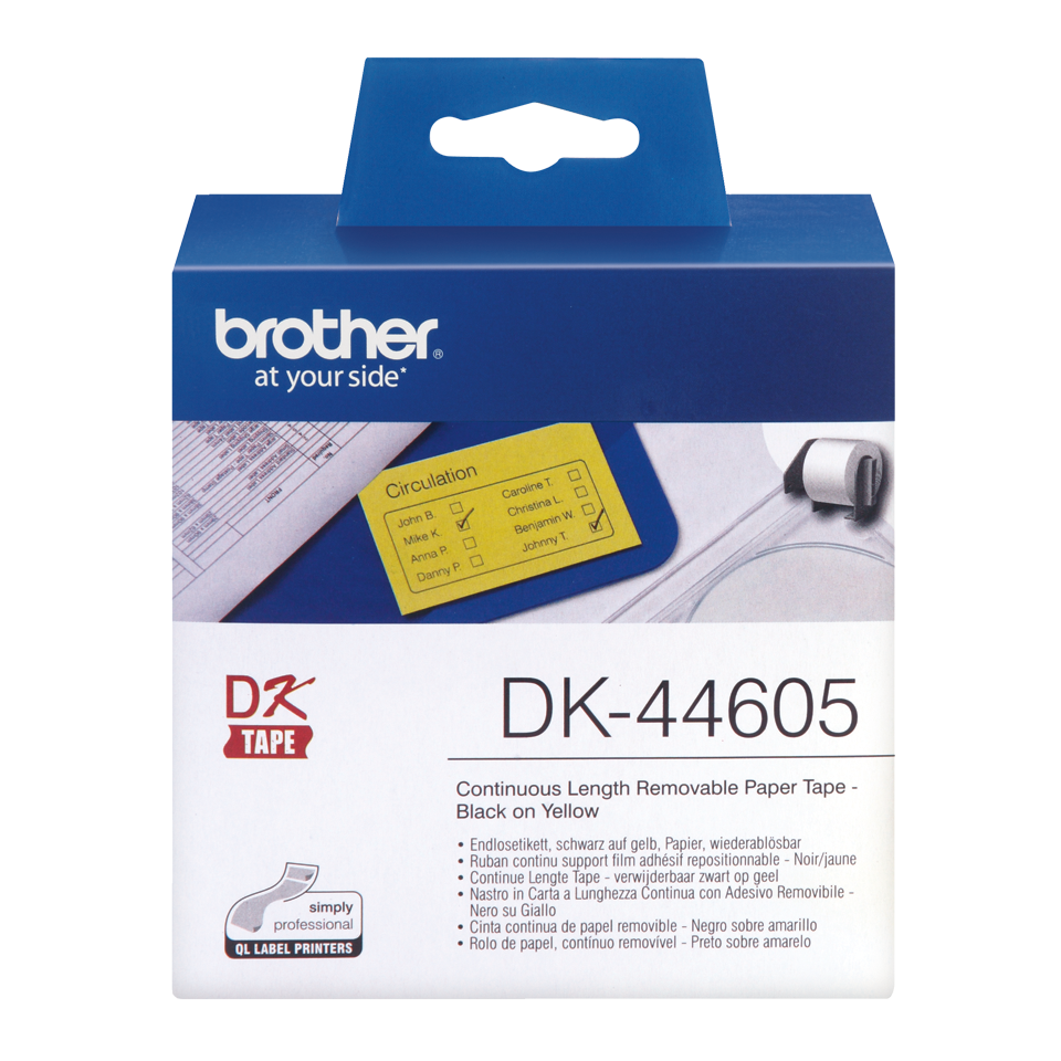 Brother Yellow Removable Paper 62mm x 30.5m - DK44605 - ONE CLICK SUPPLIES