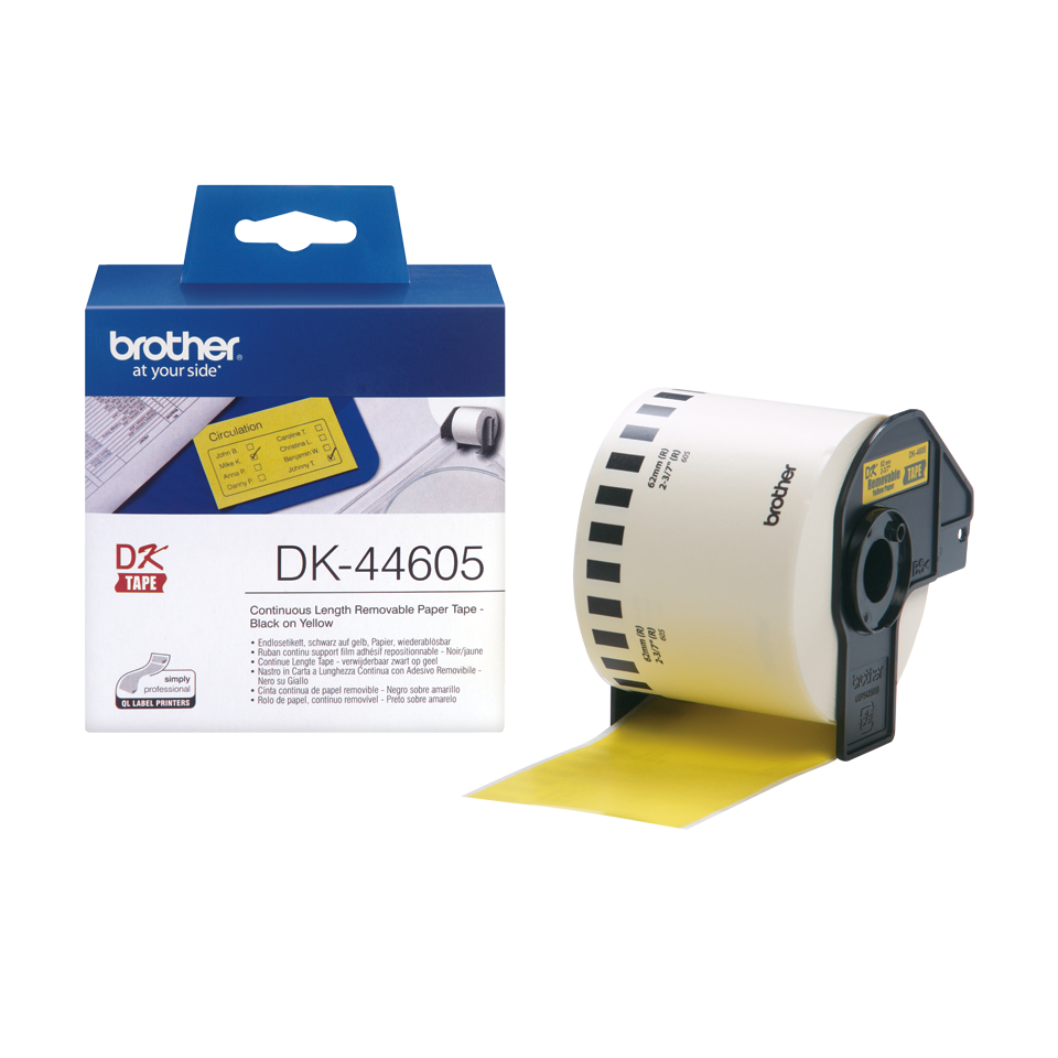 Brother Yellow Removable Paper 62mm x 30.5m - DK44605 - ONE CLICK SUPPLIES