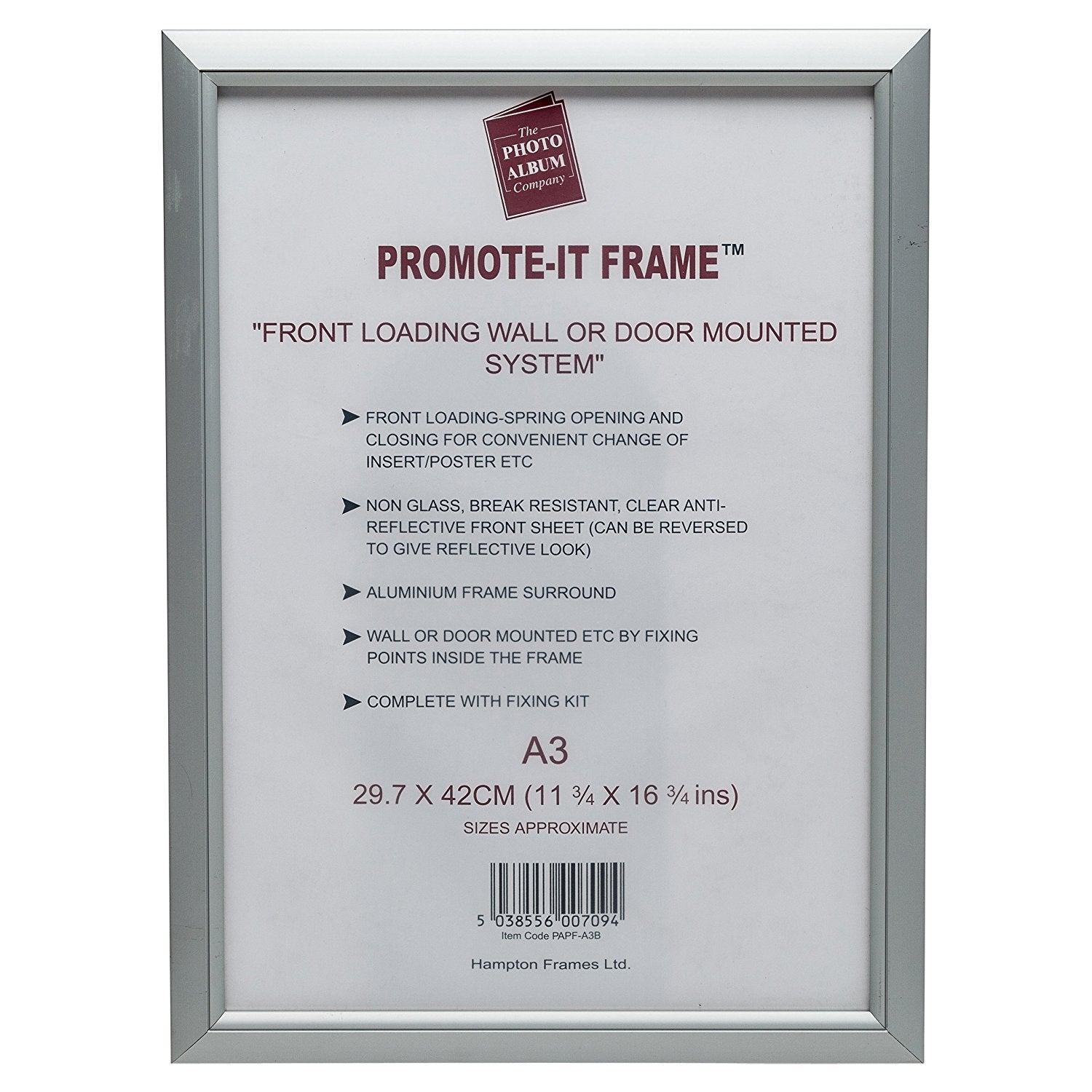 Photo Album Co Poster/Photo Snap Frame A3 Aluminium Frame Plastic Front Silver - PAPFA3B - ONE CLICK SUPPLIES