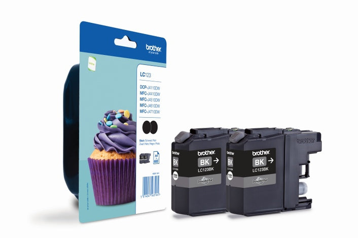 Brother Black Ink Cartridge Twinpack 2 x 11ml (Pack 2) - LC123BK - ONE CLICK SUPPLIES