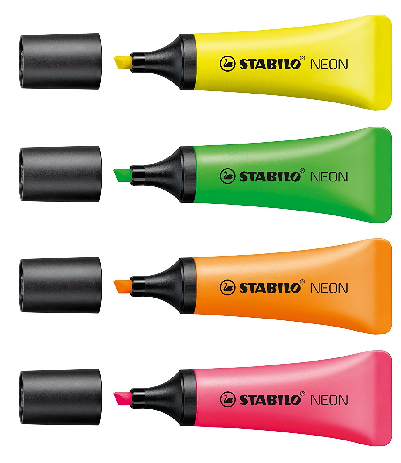 STABILO NEON Highlighter Chisel Tip 2-5mm Line Assorted Colours (Wallet 4) - 72/4-1 - ONE CLICK SUPPLIES