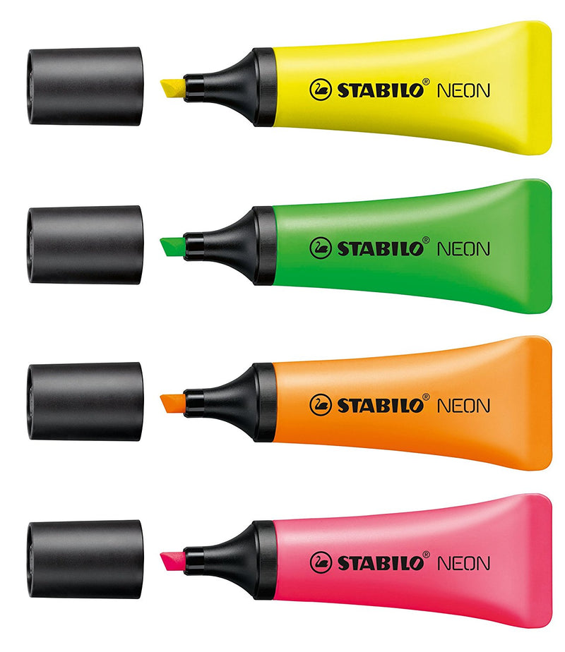 STABILO NEON Highlighter Chisel Tip 2-5mm Line Assorted Colours (Wallet 4) - 72/4-1 - ONE CLICK SUPPLIES