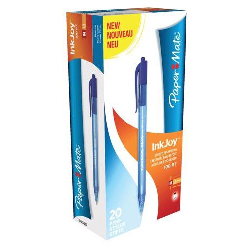 Paper Mate InkJoy 100 Retractable Ballpoint Pen 1.0mm Tip 0.7mm Line Blue (Pack 20) - S0957040 - ONE CLICK SUPPLIES