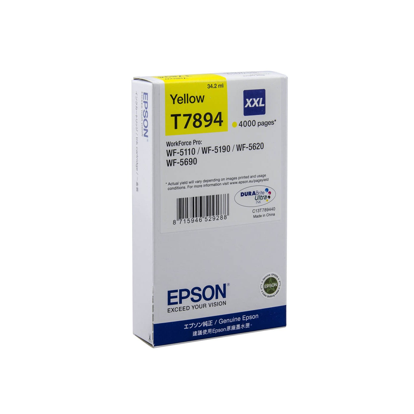 Epson T7894XXL Yellow High YieId Ink Cartridge 34ml - C13T789440 - ONE CLICK SUPPLIES