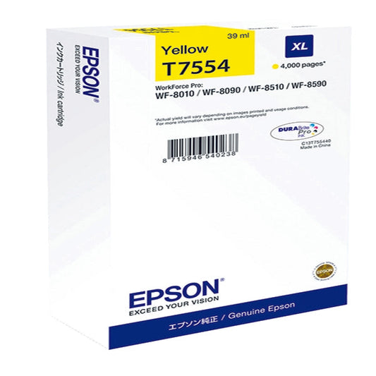 Epson T7554 Yellow Ink Cartridge 39ml - C13T755440 - ONE CLICK SUPPLIES