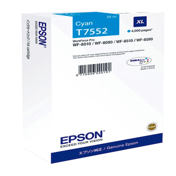 Epson T7552 Cyan Ink Cartridge 39ml - C13T755240 - ONE CLICK SUPPLIES