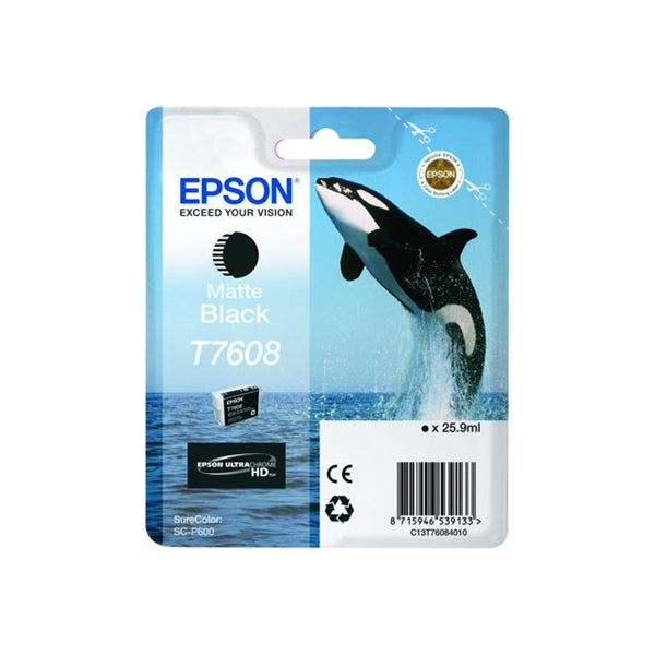 Epson T7608 Killer Whale Matte Black Standard Capacity Ink Cartridge 26ml - C13T76084010 - ONE CLICK SUPPLIES