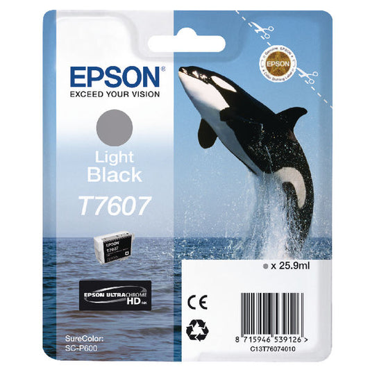 Epson T7607 Killer Whale Light Black Standard Capacity Ink Cartridge 26ml - C13T76074010 - ONE CLICK SUPPLIES