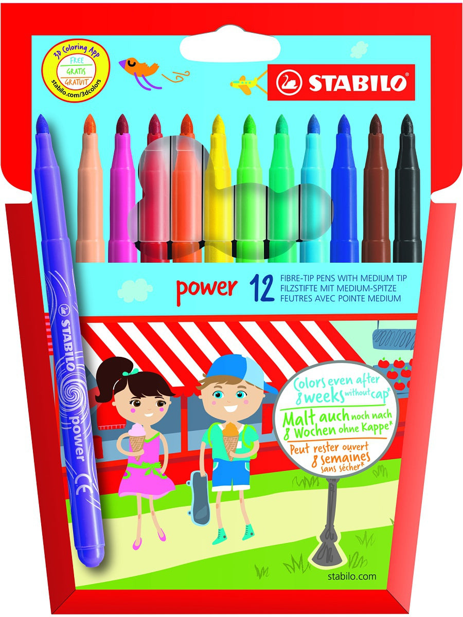 STABILO power Felt Pen 2mm Line Assorted Colours (Wallet 12) - 280/12-01 - ONE CLICK SUPPLIES