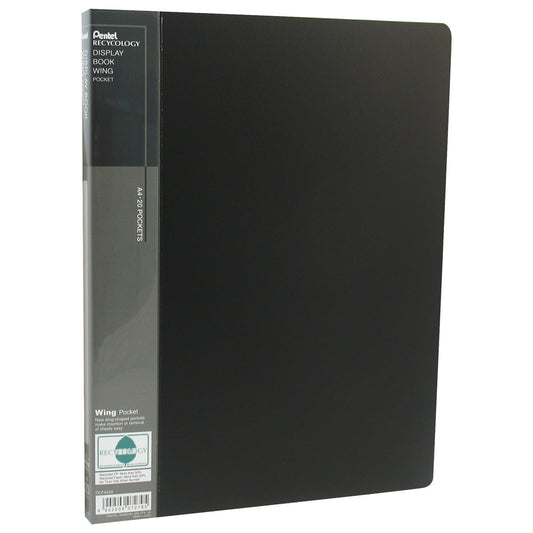 Pentel Recycology A4 Display Book 20 Pocket with Front Pocket Black - DCF442AI - ONE CLICK SUPPLIES