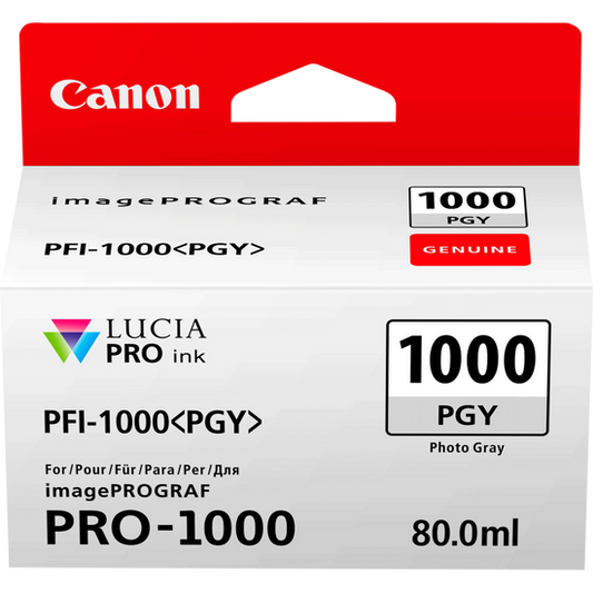 Canon PFI1000PGY Photo Grey Standard Capacity Ink Cartridge 80ml - 0553C001 - ONE CLICK SUPPLIES