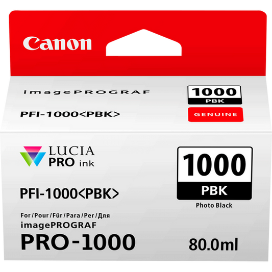 Canon PFI1000PBK Photo Black Standard Capacity Ink Cartridge 80ml - 0546C001 - ONE CLICK SUPPLIES