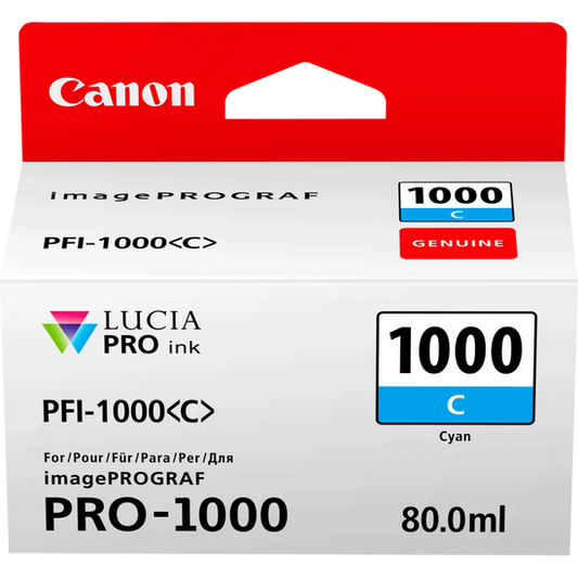 Canon PFI1000C Cyan Standard Capacity Ink Cartridge 80ml - 0547C001 - ONE CLICK SUPPLIES