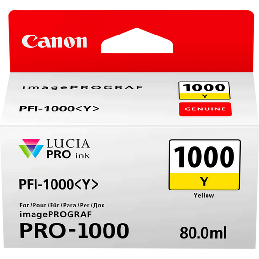 Canon PFI1000Y Yellow Standard Capacity Ink Cartridge 80ml - 0549C001 - ONE CLICK SUPPLIES