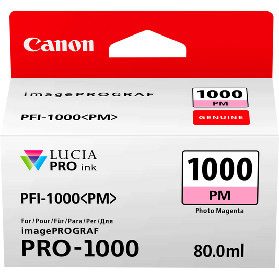 Canon PFI1000PM Photo Magenta Standard Capacity Ink Cartridge 80ml - 0551C001 - ONE CLICK SUPPLIES