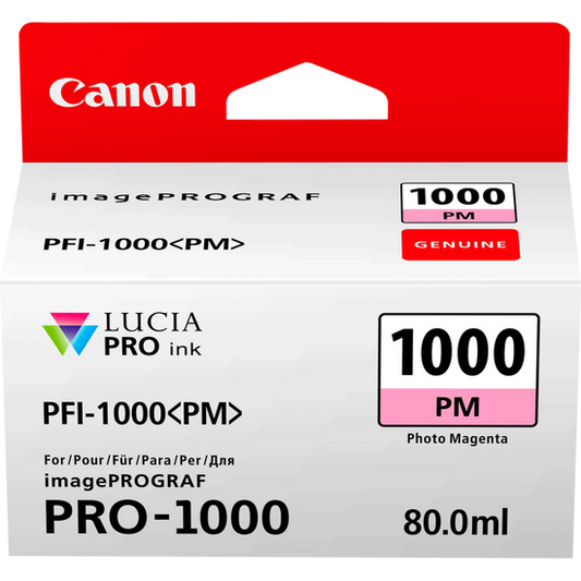 Canon PFI1000PM Photo Magenta Standard Capacity Ink Cartridge 80ml - 0551C001 - ONE CLICK SUPPLIES