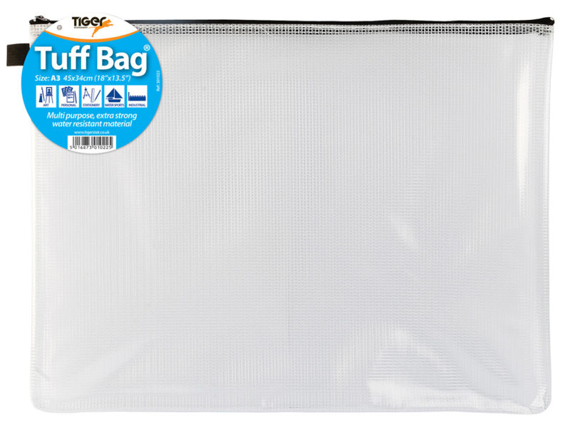 Tiger Tuff Bag Polypropylene A3 500 Micron Clear with Assorted Colour Zips - 301022 - ONE CLICK SUPPLIES