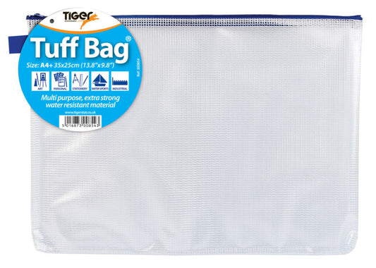 Tiger Tuff Bag Polypropylene A4+ 500 Micron Clear with Assorted Colour Zips - 300854 - ONE CLICK SUPPLIES