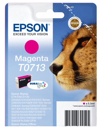 Epson T0713 Cheetah Magenta Standard Capacity Ink Cartridge 6ml - C13T07134012 - ONE CLICK SUPPLIES