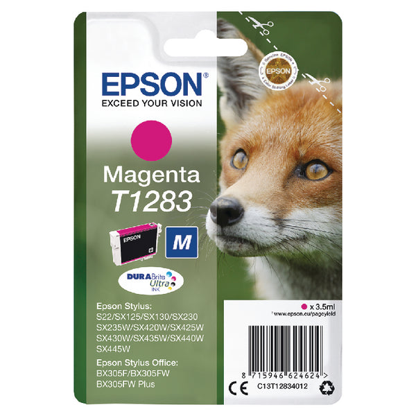 Epson T1283 Fox Magenta Standard Capacity Ink Cartridge 3.5ml - C13T12834012 - ONE CLICK SUPPLIES