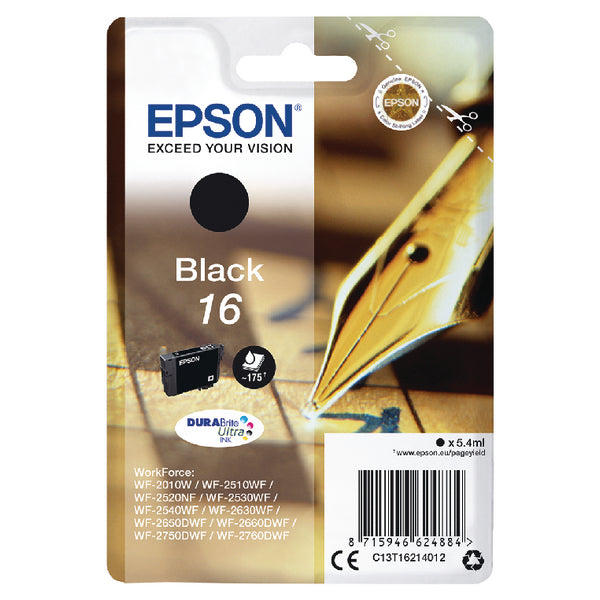 Epson 16 Pen and Crossword Black Standard Capacity Ink Cartridge 5ml - C13T16214012 - ONE CLICK SUPPLIES