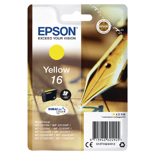 Epson 16 Pen and Crossword Yellow Standard Capacity Ink Cartridge 3ml - C13T16244012 - ONE CLICK SUPPLIES