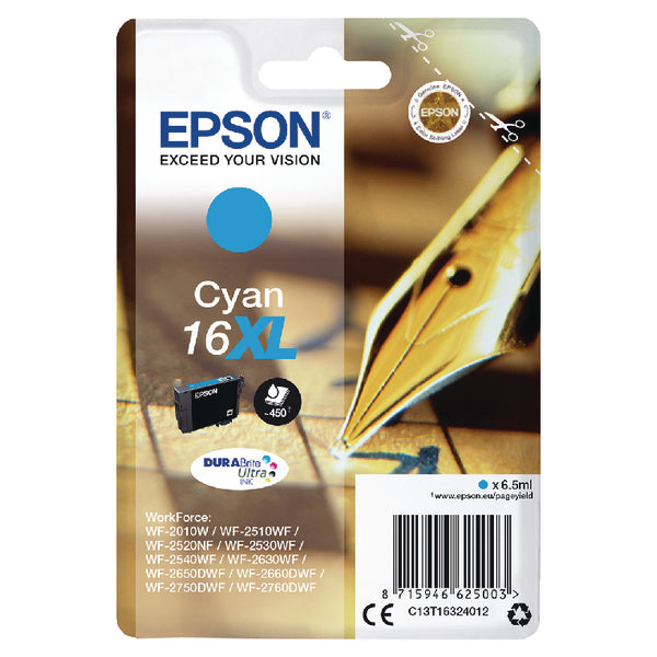 Epson 16XL Pen and Crossword Cyan High Yield Ink Cartridge 6.5ml - C13T16324012 - ONE CLICK SUPPLIES