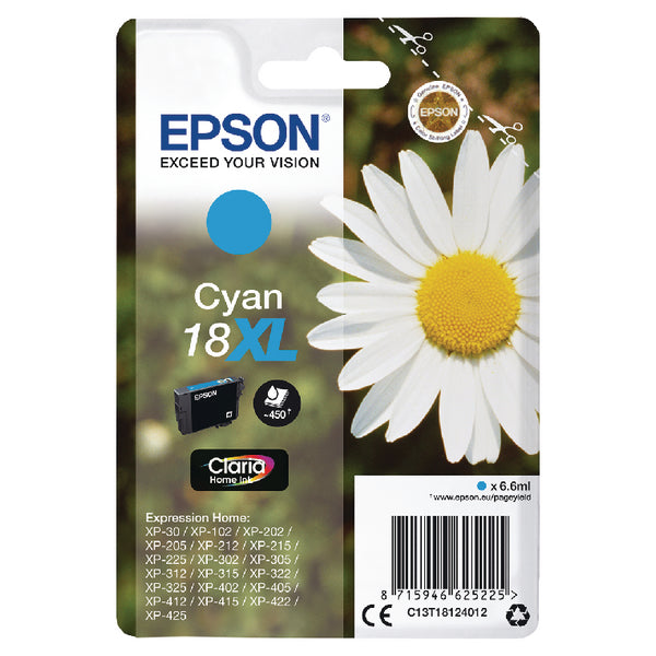 Epson 18XL Daisy Cyan High Yield Ink Cartridge 7ml - C13T18124012 - ONE CLICK SUPPLIES