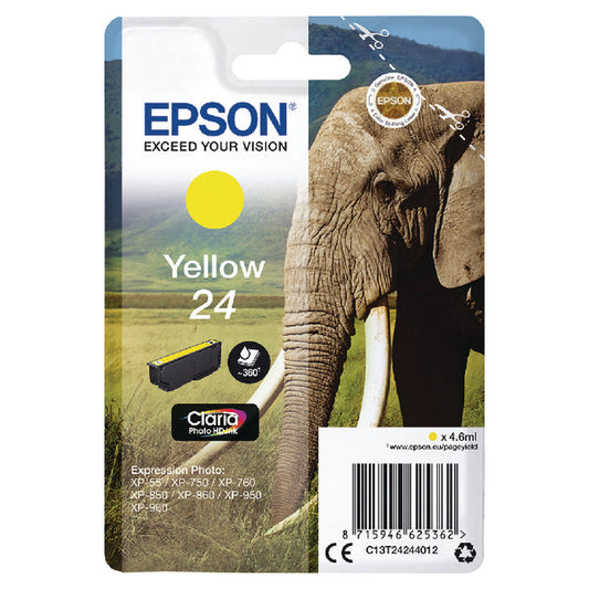 Epson 24 Elephant Yellow Standard Capacity Ink Cartridge 5ml - C13T24244012 - ONE CLICK SUPPLIES