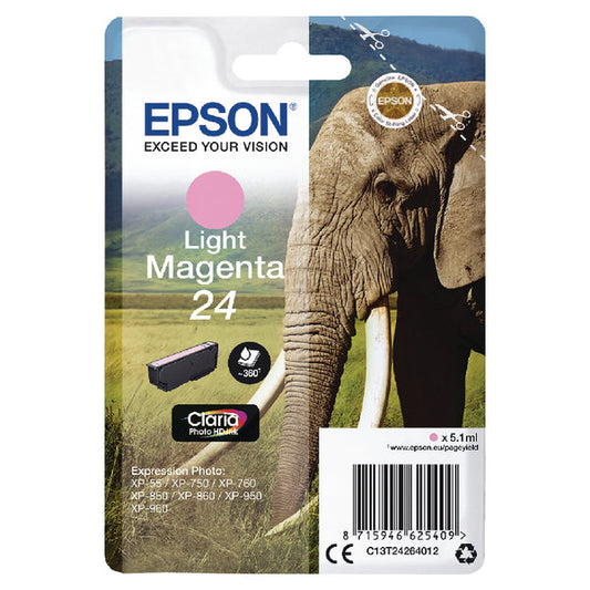 Epson 24 Elephant Light Magenta Standard Capacity Ink Cartridge 5ml - C13T24264012 - ONE CLICK SUPPLIES