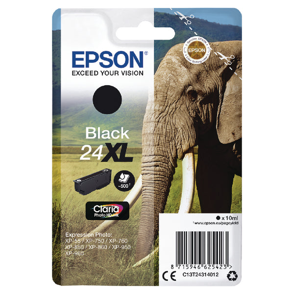 Epson 24XL Elephant Black High Yield Ink Cartridge 10ml - C13T24314012 - ONE CLICK SUPPLIES