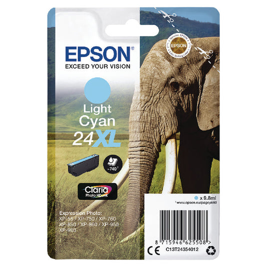 Epson 24XL Elephant Light Cyan High Yield Ink Cartridge 10ml - C13T24354012 - ONE CLICK SUPPLIES