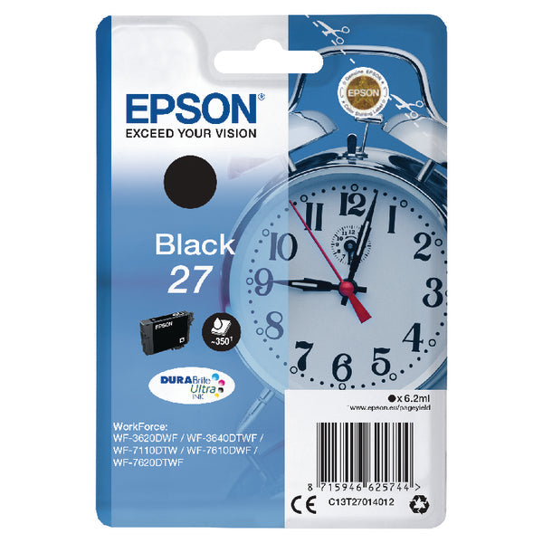 Epson 27 Alarm Clock Black Standard Capacity Ink Cartridge 6ml - C13T27014012 - ONE CLICK SUPPLIES