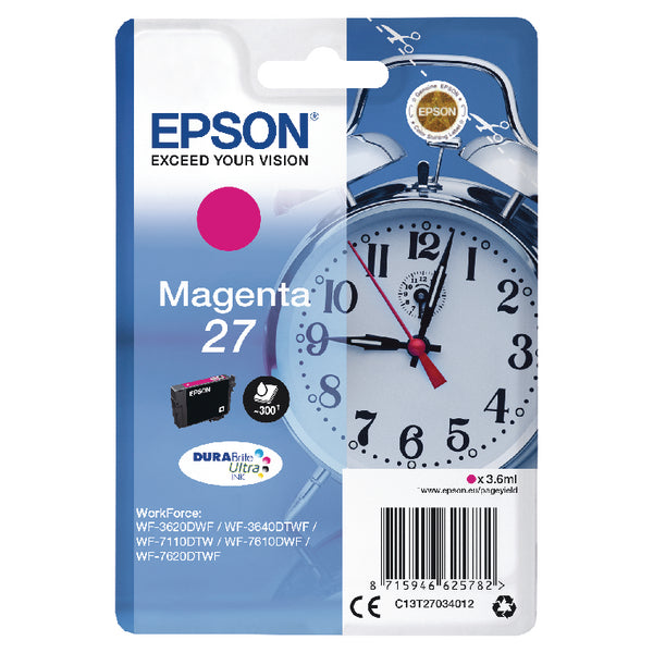 Epson 27 Alarm Clock Magenta Standard Capacity Ink Cartridge 4ml - C13T27034012 - ONE CLICK SUPPLIES