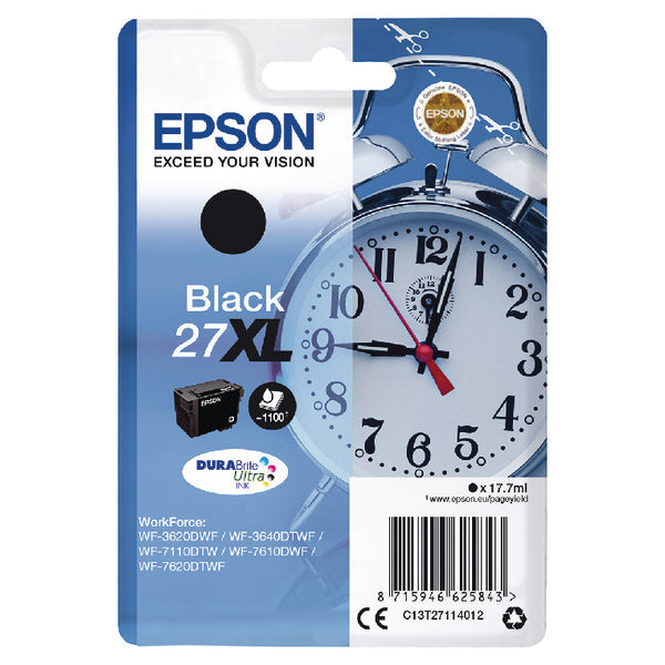 Epson 27XL Alarm Clock Black High Yield Ink Cartridge 18ml - C13T27114012 - ONE CLICK SUPPLIES